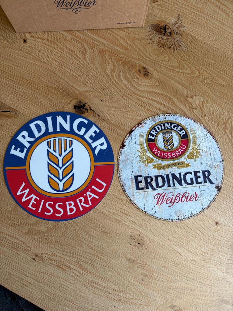 Erdinger Weissbier Reclameborden - Set van 2, Ophalen of Verzenden, Gebruikt, Reclamebord, Plaat of Schild, Overige merken