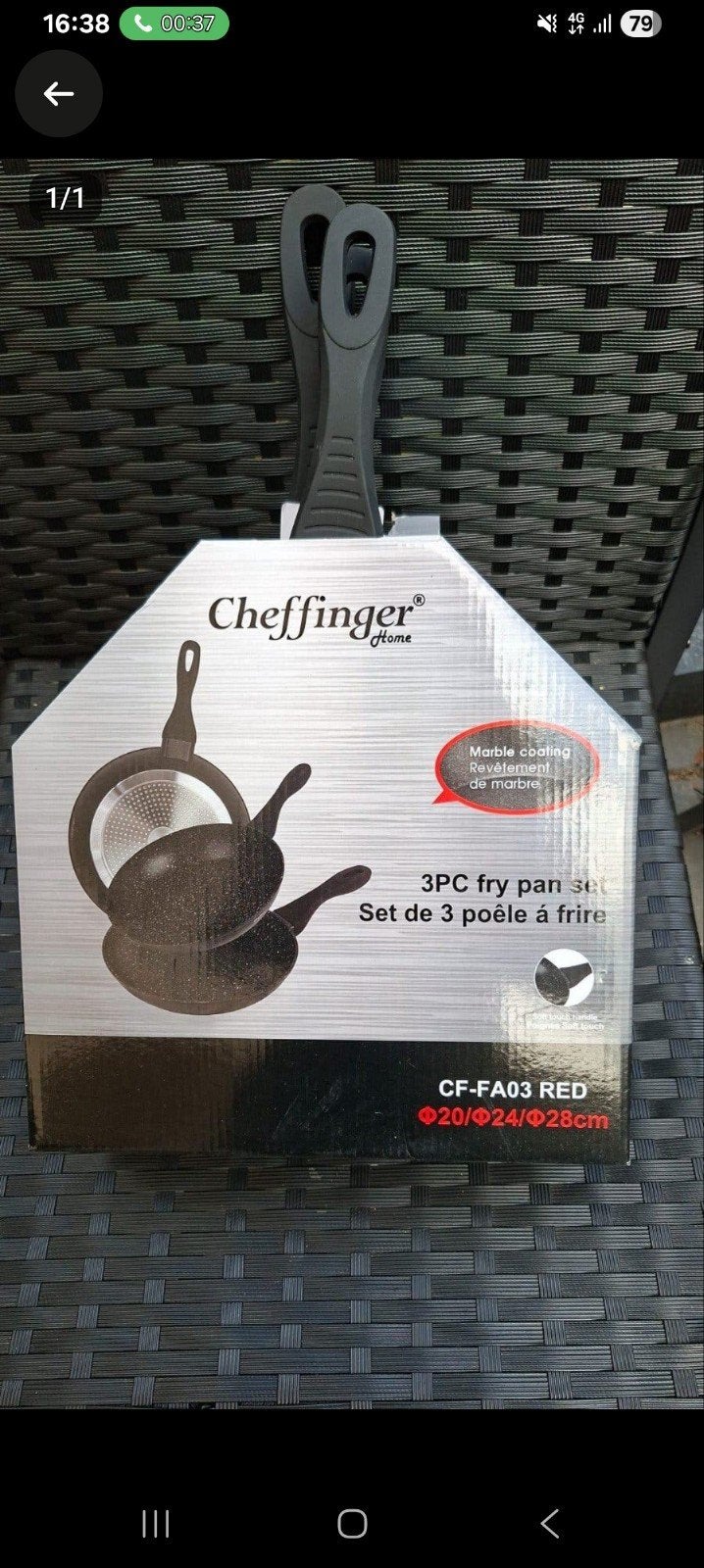 Nieuwe Cheffinger 3-delige koekenpannenset met marmercoating, Overige materialen, Cheffinger Home, Antiaanbaklaag, Onbekend
