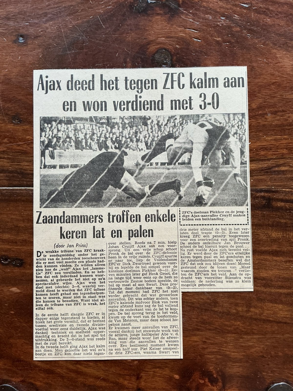 Voetbal krantenartikel Ajax ZFC november 1965 Cruijff, Ophalen of Verzenden, 1960 tot 1980, Knipsel(s)