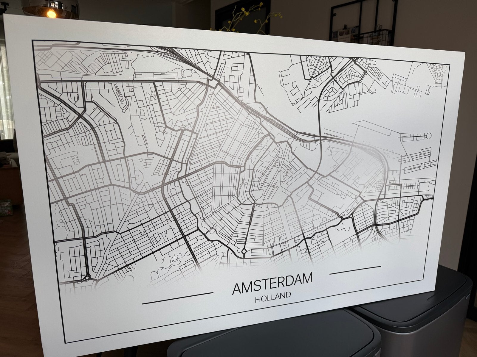 Groot lichtgewicht schilderij Amsterdam kaart, Antiek en Kunst, Kunst | Schilderijen | Klassiek, Ophalen, Abstract, Overige ondergronden