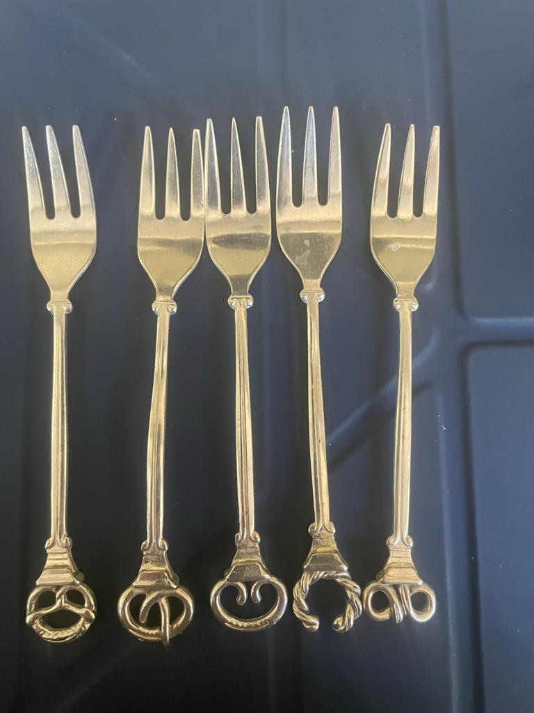 Set van 5 verzilverde gebaks vorkjes  gilde nieuwpoort 90, Antiek en Kunst, Ophalen of Verzenden