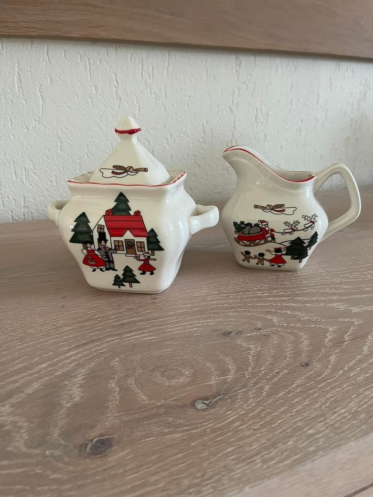 Wedgwood Mason’s Christmas Village suikerpot en melkkan., Ophalen of Verzenden