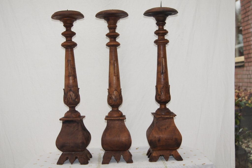 Kandelaren brons/messing / houten kandelaren /, Ophalen of Verzenden, Gebruikt, Hout