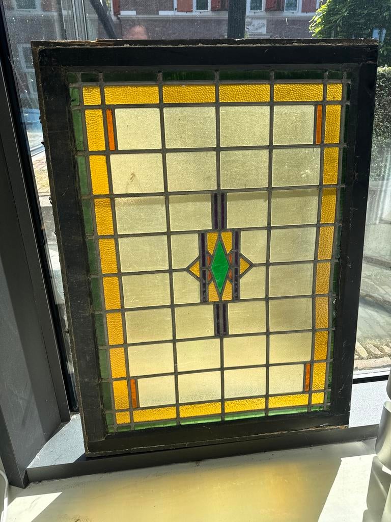 Prachtig Glas in Lood Raam - 80x105cm, Ophalen, Gevelraam of Ruit, Gebruikt, Glas in lood