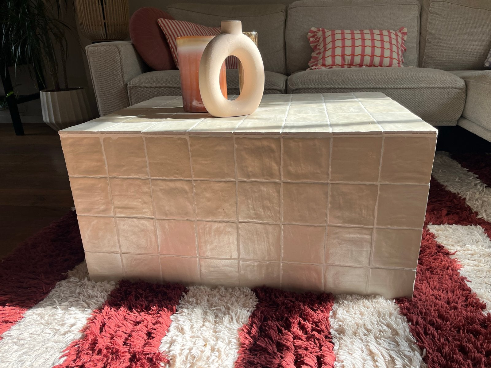 Salontafel met tegels (ivoor), Huis en Inrichting, Ophalen, Gebruikt, Vierkant, Overige materialen