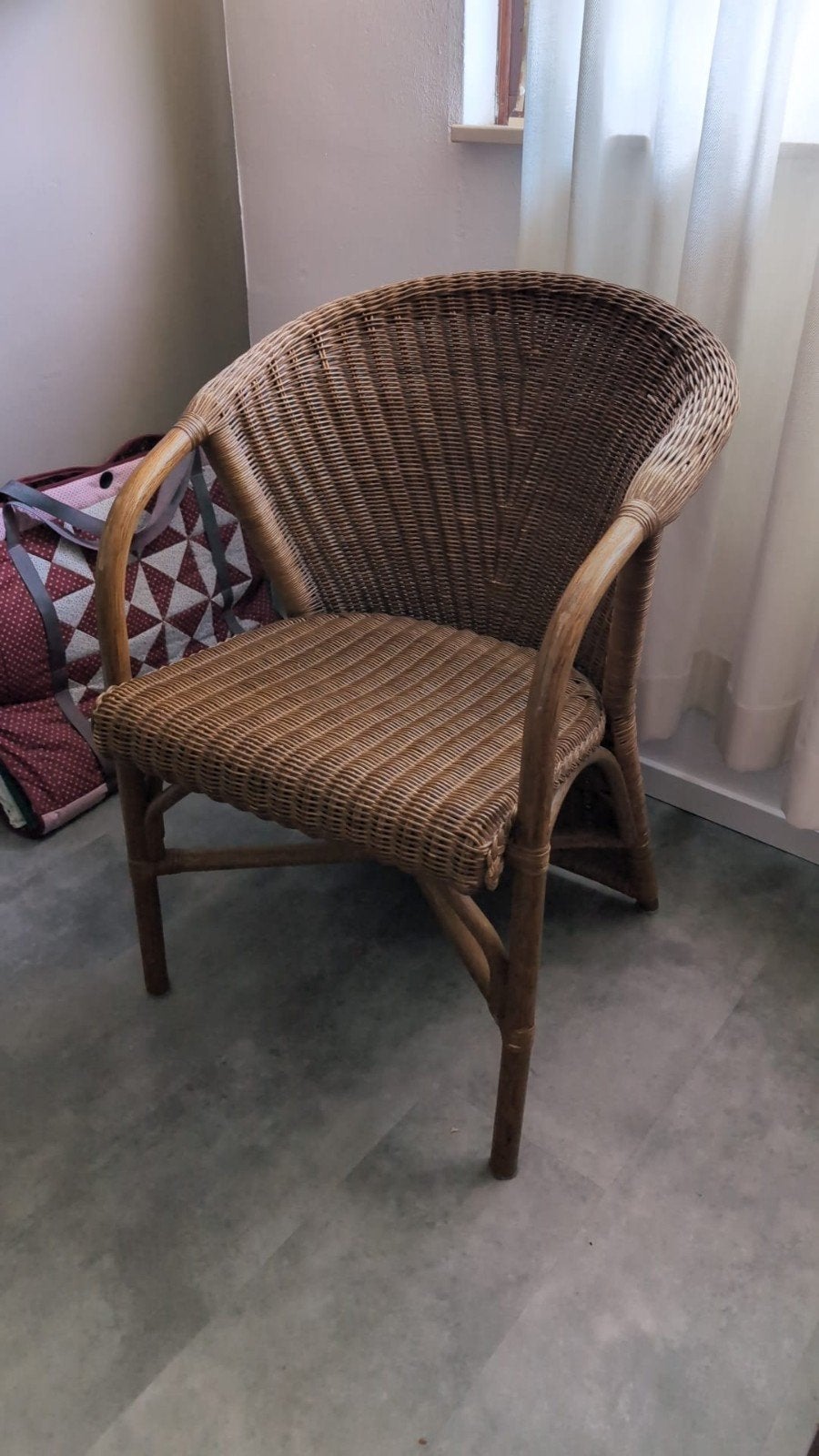 Rotan stoel - Vintage rieten fauteuil, Ophalen, Gebruikt, Bruin, Vintage, Bohemian, Retro