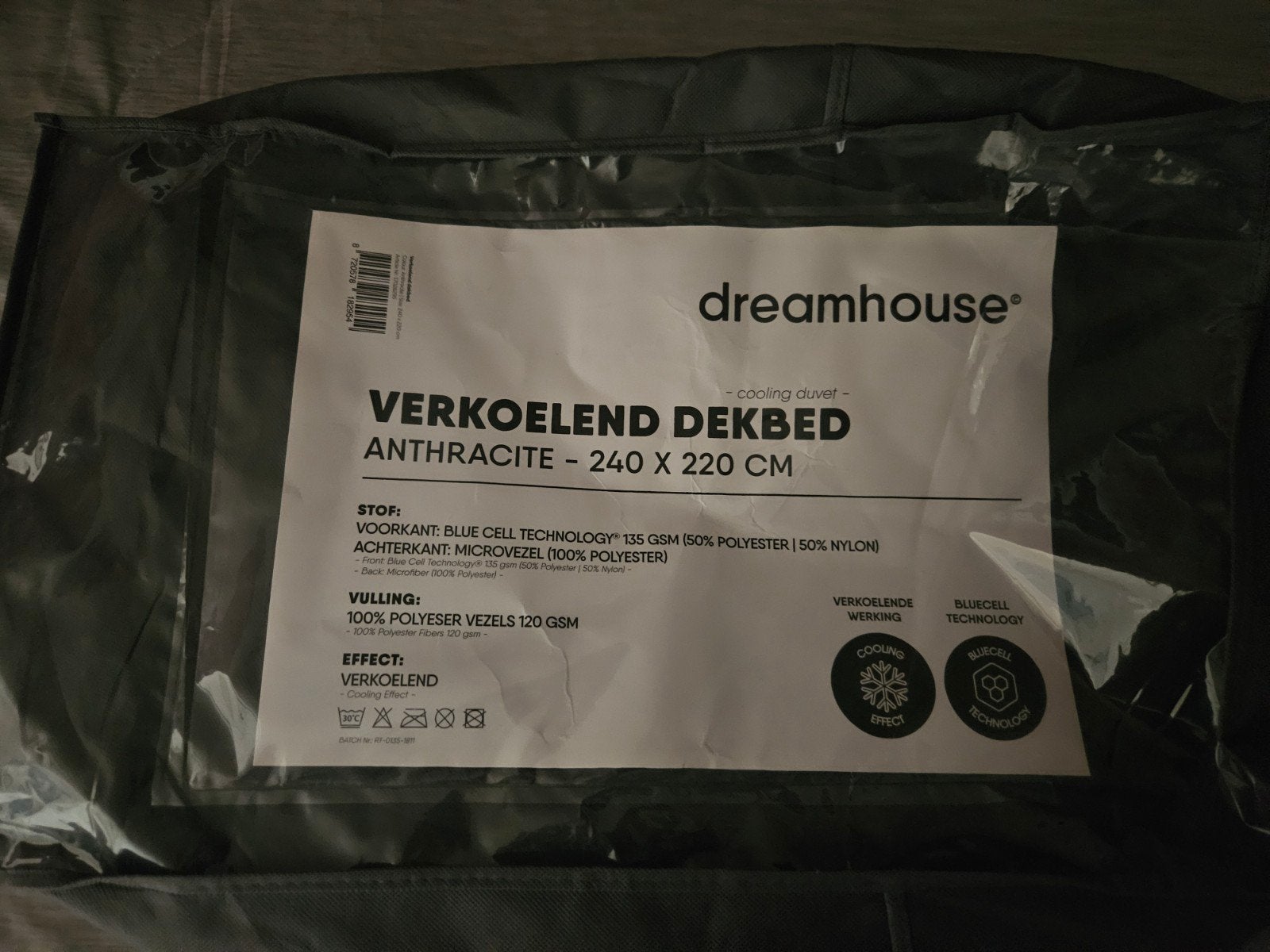 Dreamhouse verkoelend dekbed - Antraciet 240x220 cm, Huis en Inrichting, Slaapkamer | Beddengoed, Ophalen of Verzenden, Zo goed als nieuw