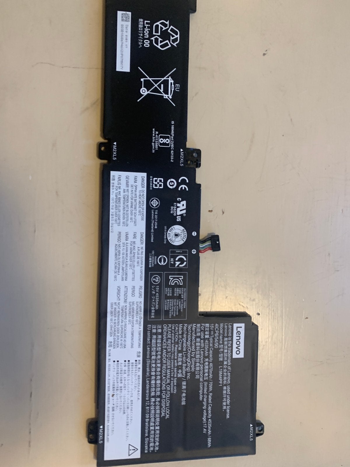 Lenovo L19M4PF1 Laptop Accu - 70Wh, 4535mAh, Ophalen, Gebruikt