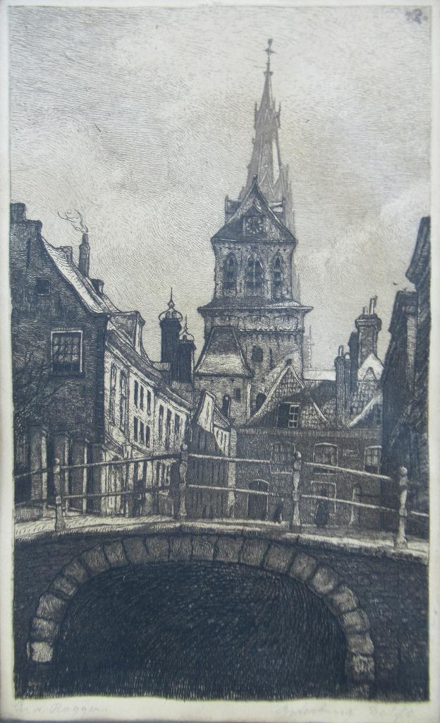 J.M. Graadt van Roggen (1867-1959): Boterbrug, Delft, 1911, Antiek en Kunst, Kunst | Etsen en Gravures, Ets, Stadsgezicht, Ophalen of Verzenden