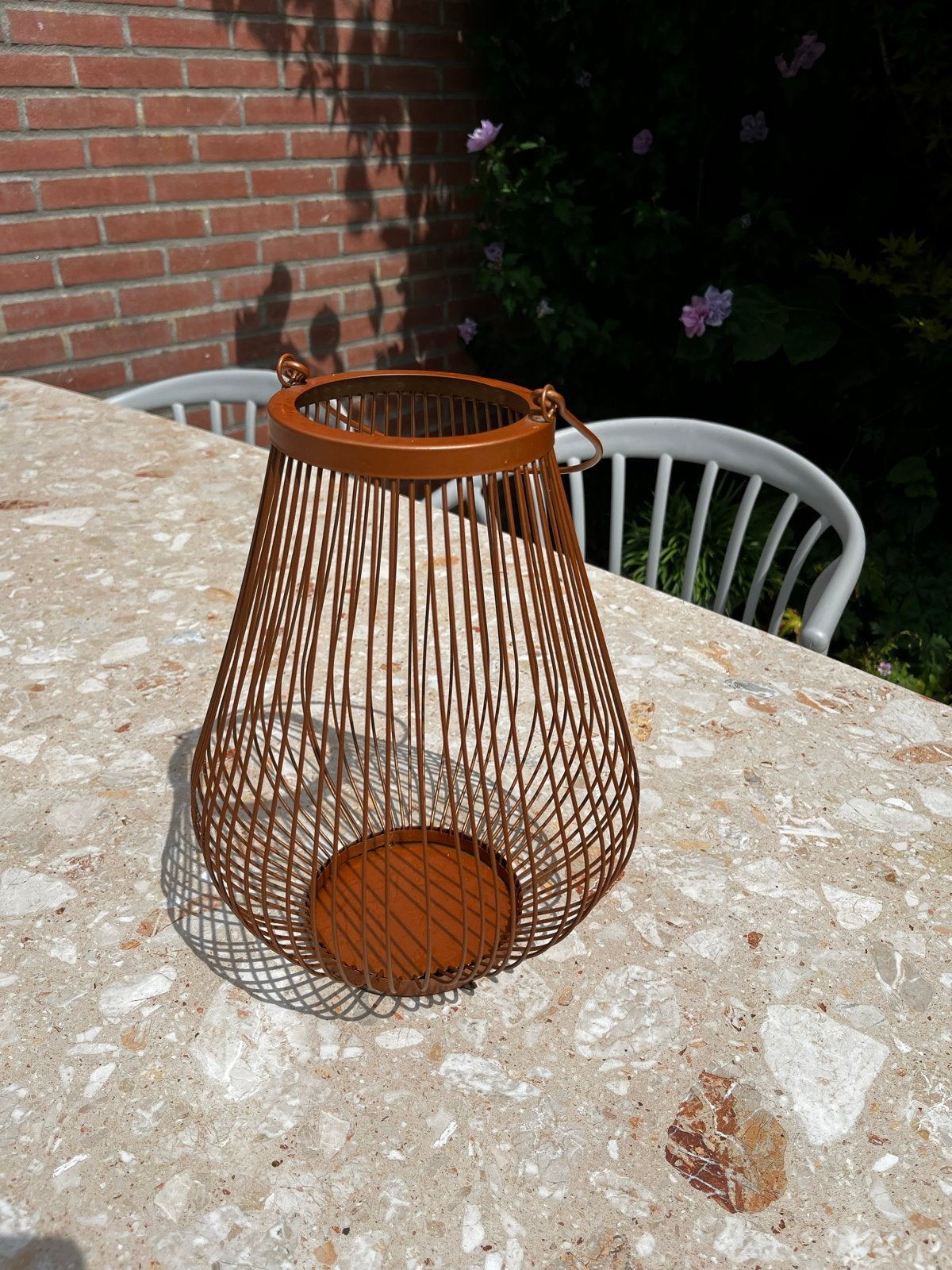 Metalen lantaarn - roestbruin - 30 cm hoog, Ophalen of Verzenden, Zo goed als nieuw, Metaal, Bruin