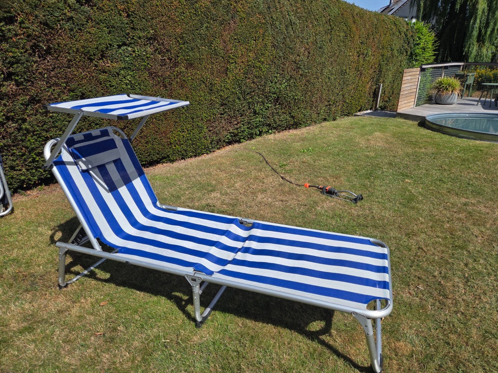 ligbed, strandbes met zonnescherm, Tuin en Terras, Ophalen, Gebruikt, Aluminium, Inklapbaar