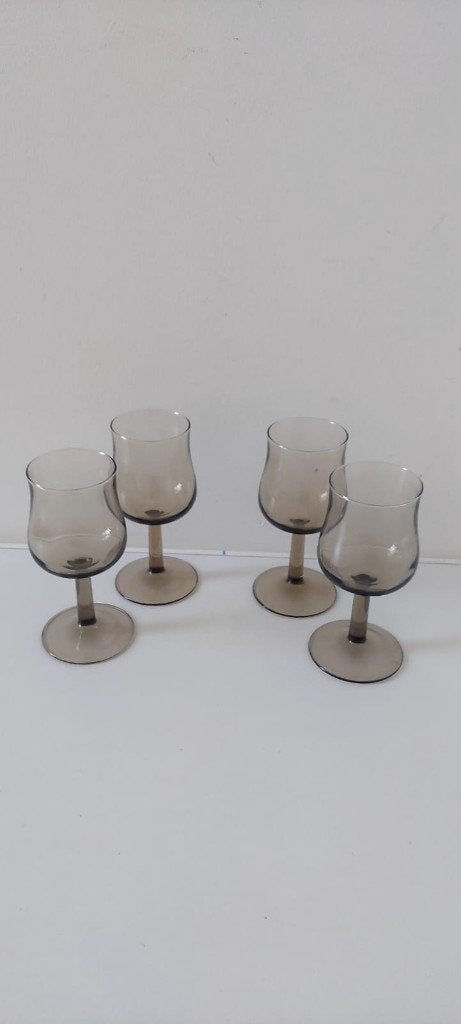4 Vintage Luminarc Rookglas Wijn glazen 70 • Arcoroc France, Eu, Eu, Overige typen, Ophalen of Verzenden