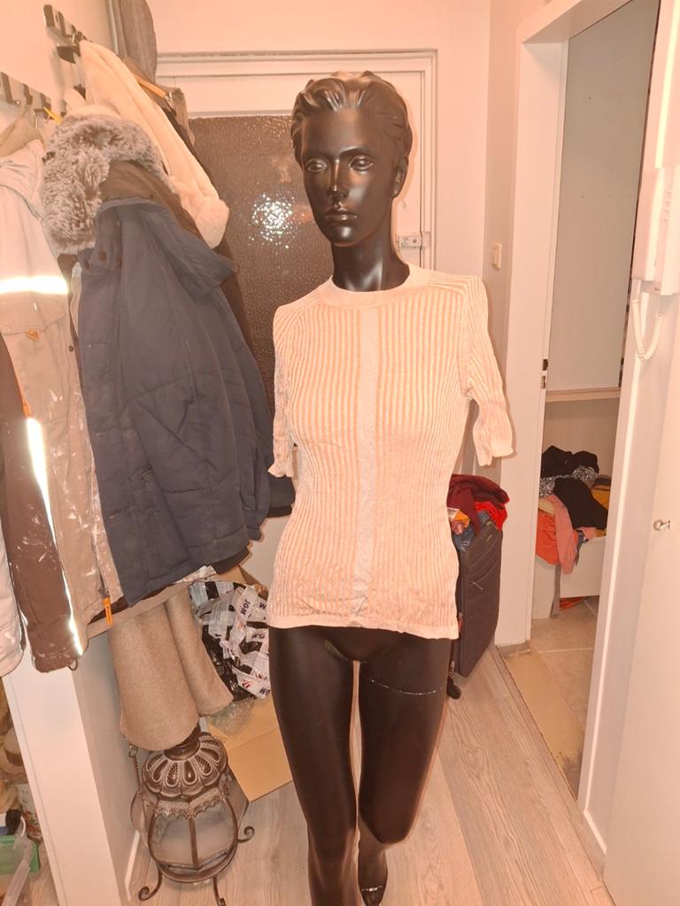 Ribgebreide top met korte mouwen, Kleding | Dames, Tops, Beige, Ophalen of Verzenden, Korte mouw, Maat 36 (S)