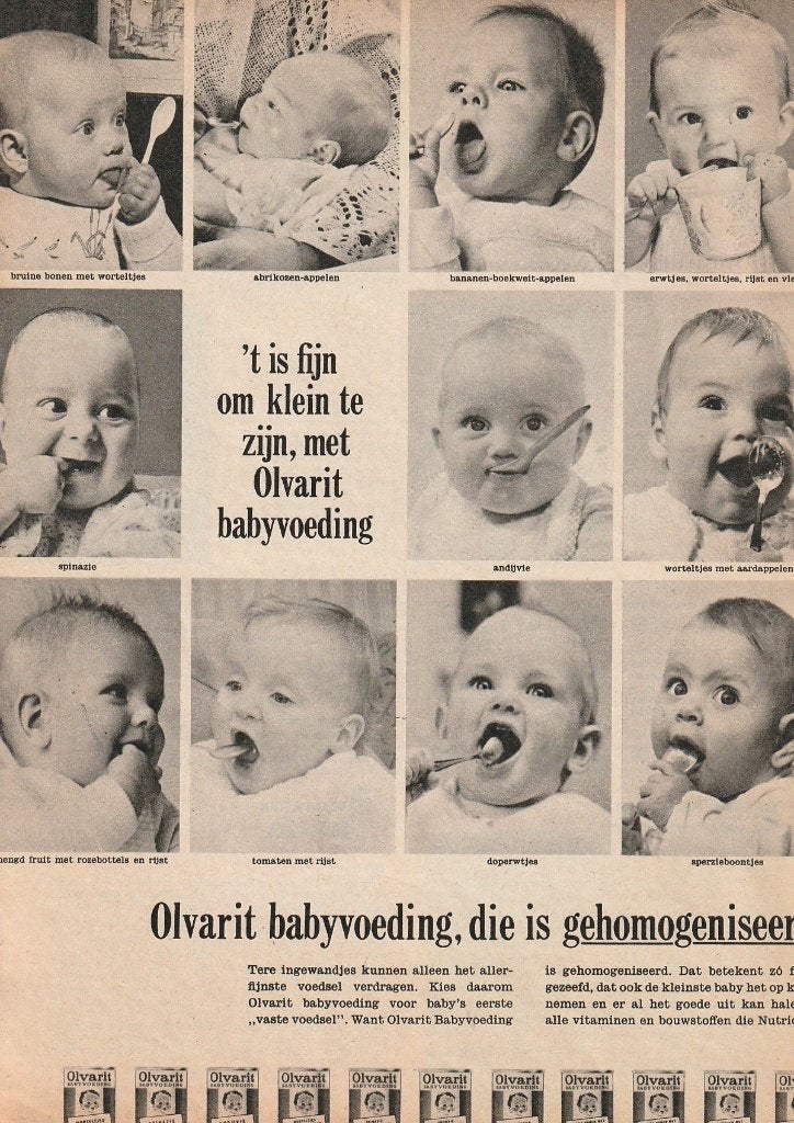 Retro reclame 1963 Nutricia Olvarit en baby lammetjespap, Verzamelen, Verzenden, Overige typen