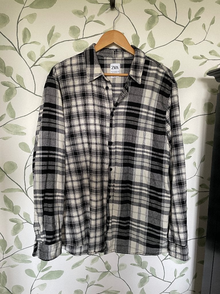 Zara zwart ecru geruit overhemd XL, Kleding | Heren, Zwart, Ophalen of Verzenden, Zo goed als nieuw, Zara Man