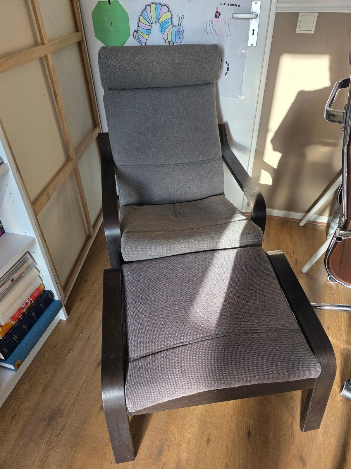 IKEA Poäng fauteuil met voetenbank - zwart frame, Ophalen, Zo goed als nieuw, Hout
