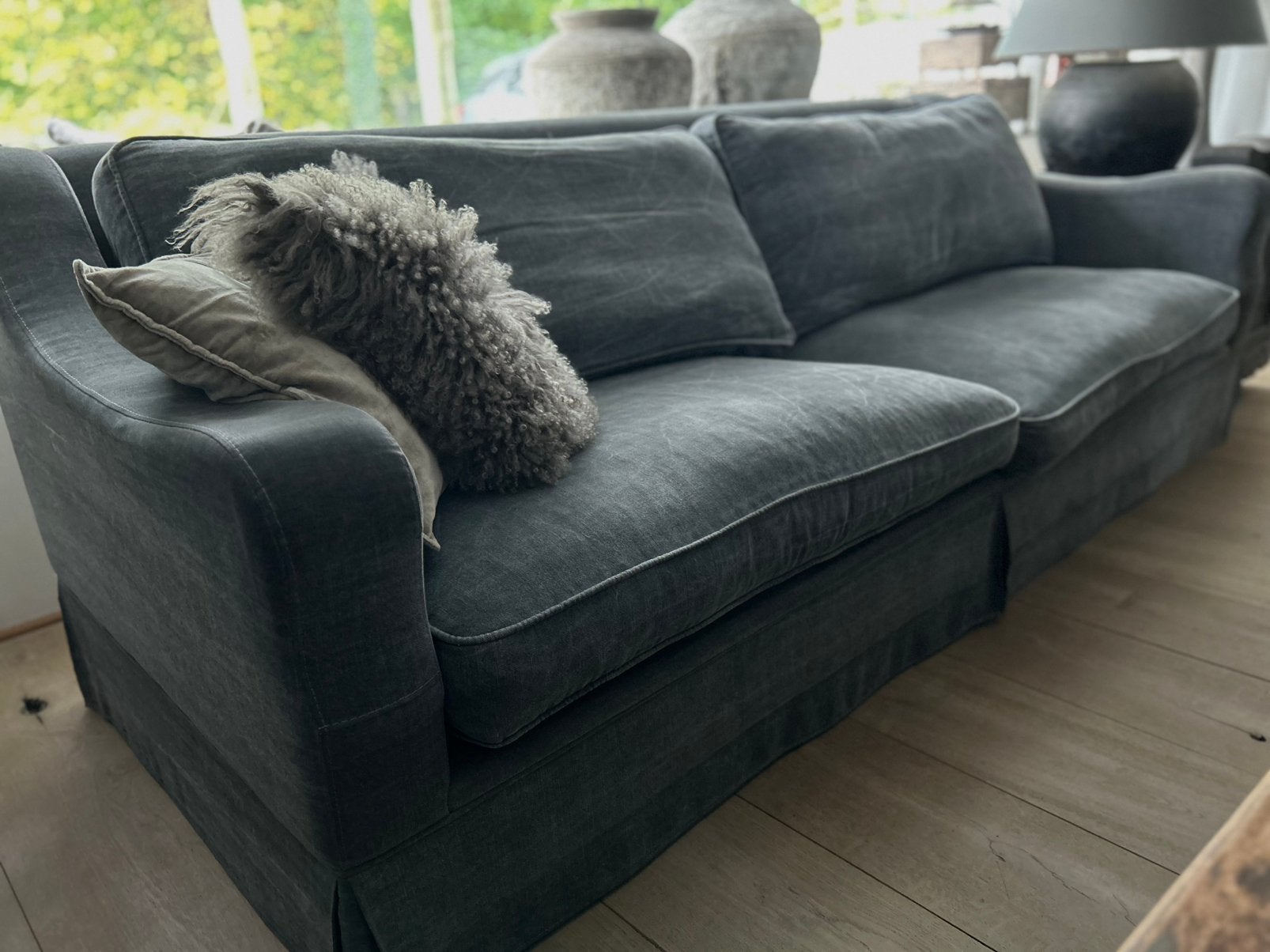 Landelijke 4 zits bank “handmade in Holland” stonewash  grey, Ophalen, Gebruikt, 75 tot 100 cm, 200 tot 250 cm