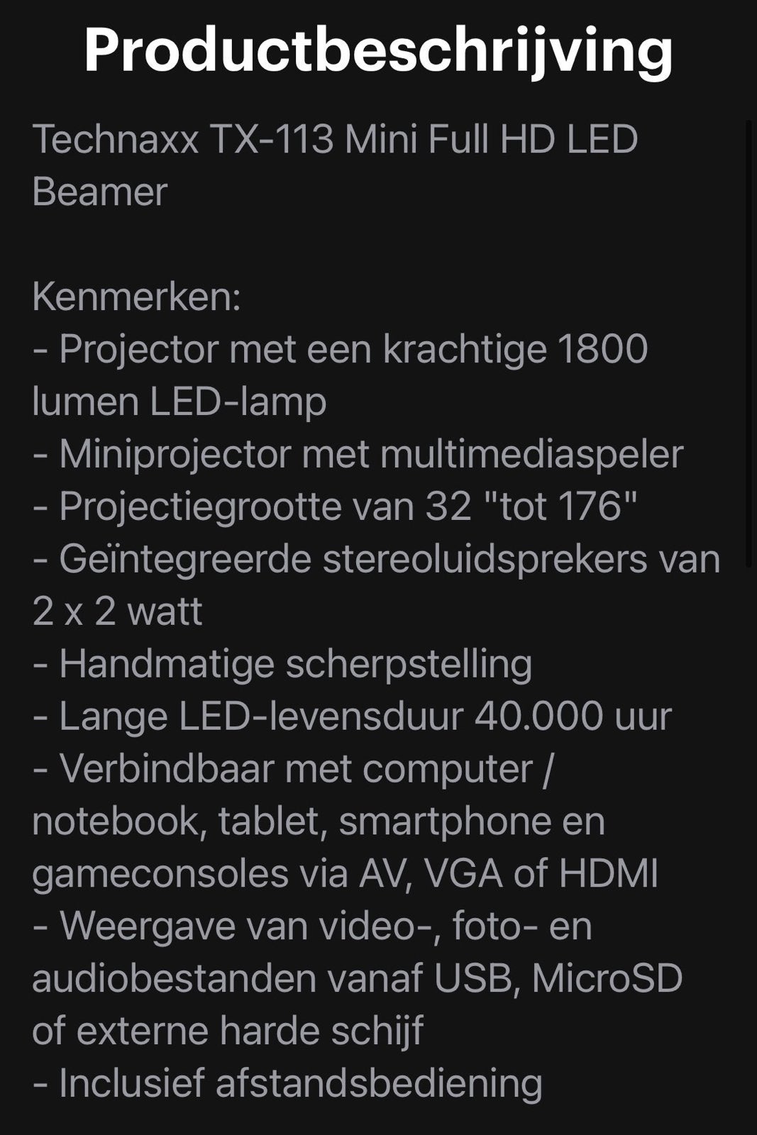 Foto 9 van Technaxx TX-113 Mini Full HD LED Beamer met afstandsbedienin