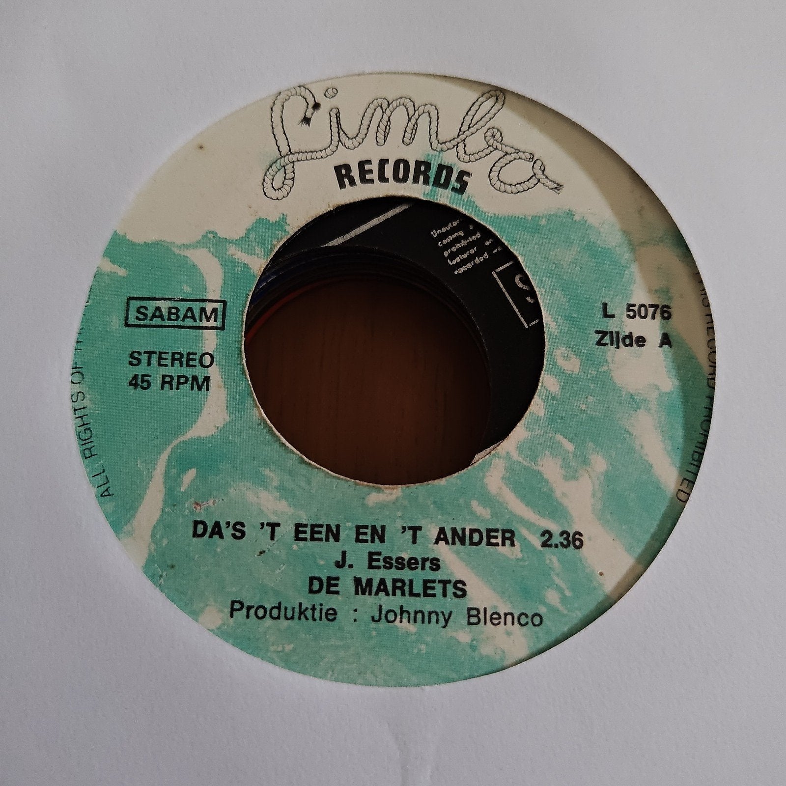De Marlets - Da's 't Een En 't Ander 45 RPM Vinyl Single, Gebruikt, 7 inch, Ophalen of Verzenden, EP