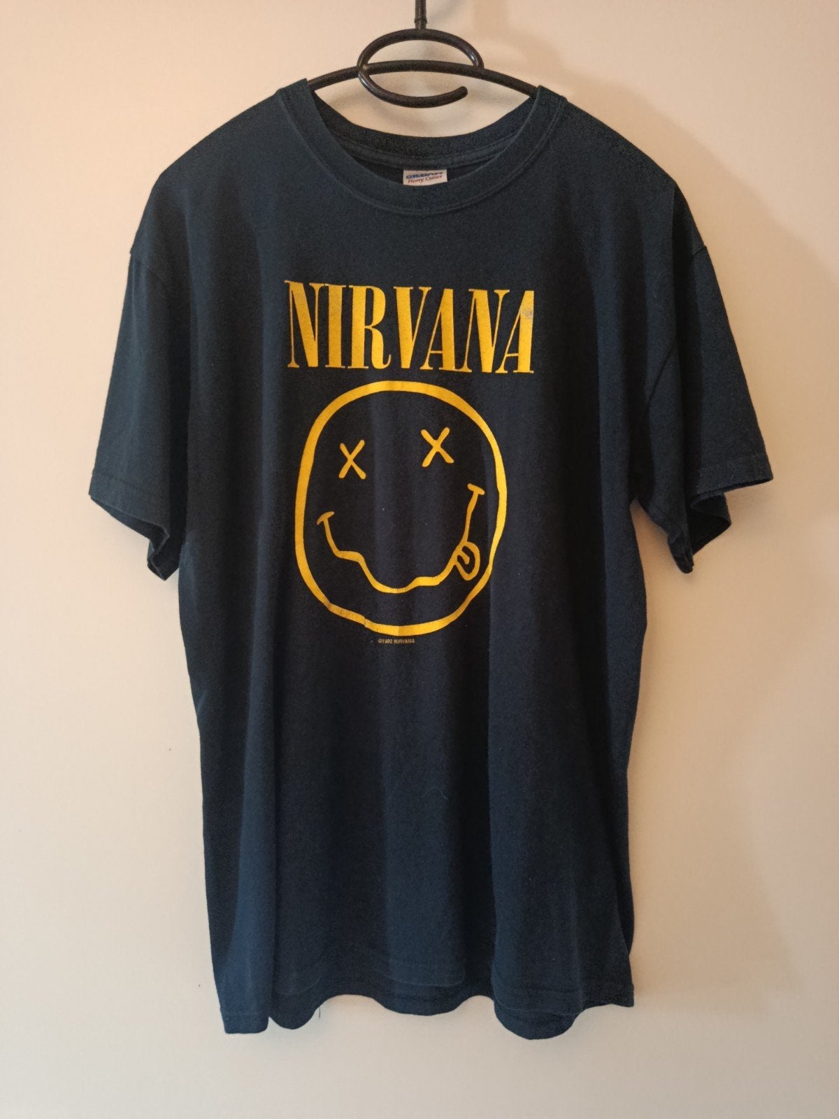 Nirvana Smiley T-shirt 1992 Reprint (begin 2000), Kleding | Heren, T-shirts, Ophalen, Maat 48/50 (M), Zwart, Gedragen