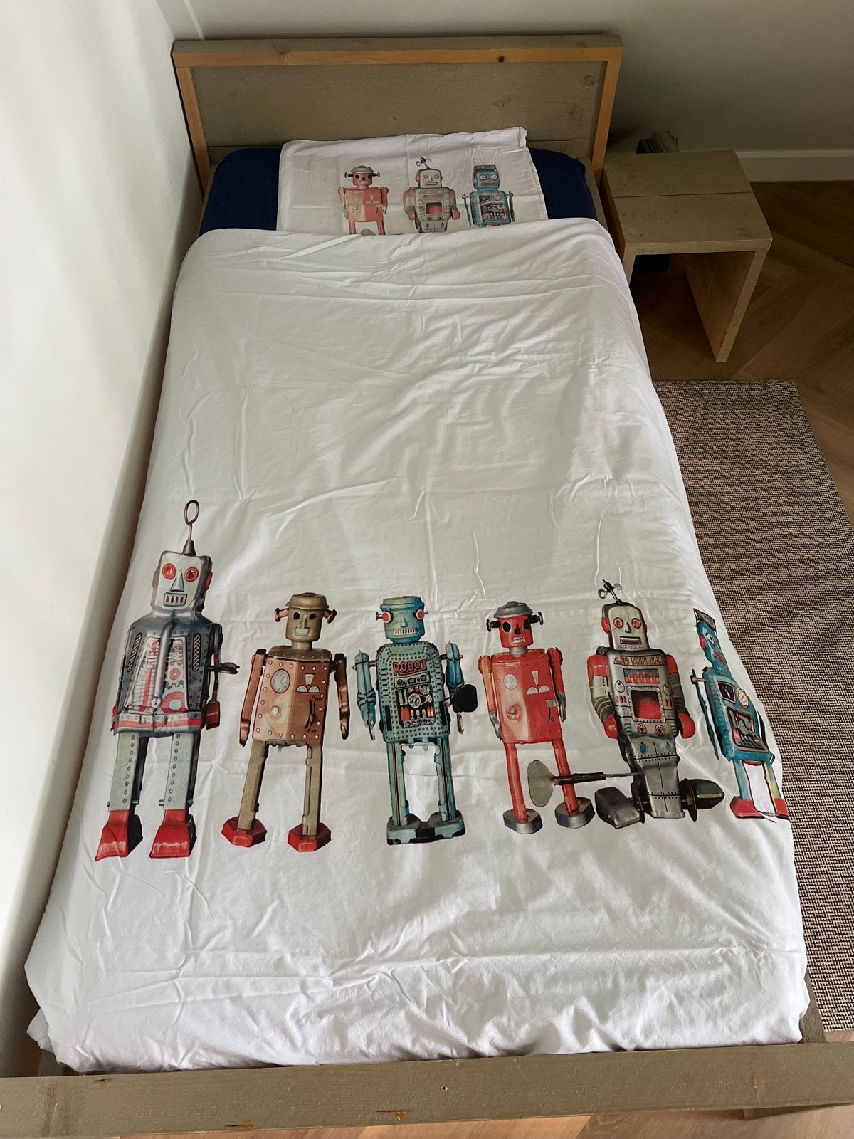 Dekbedovertrek met leuke robotprint - Eenpersoons, Gebruikt, Eenpersoons, Meerkleurig, Dekbedovertrek