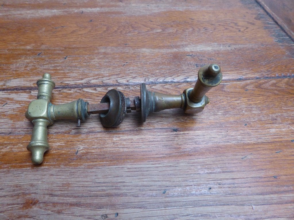 Antieke messing deurklink en deurkruk, Ophalen of Verzenden