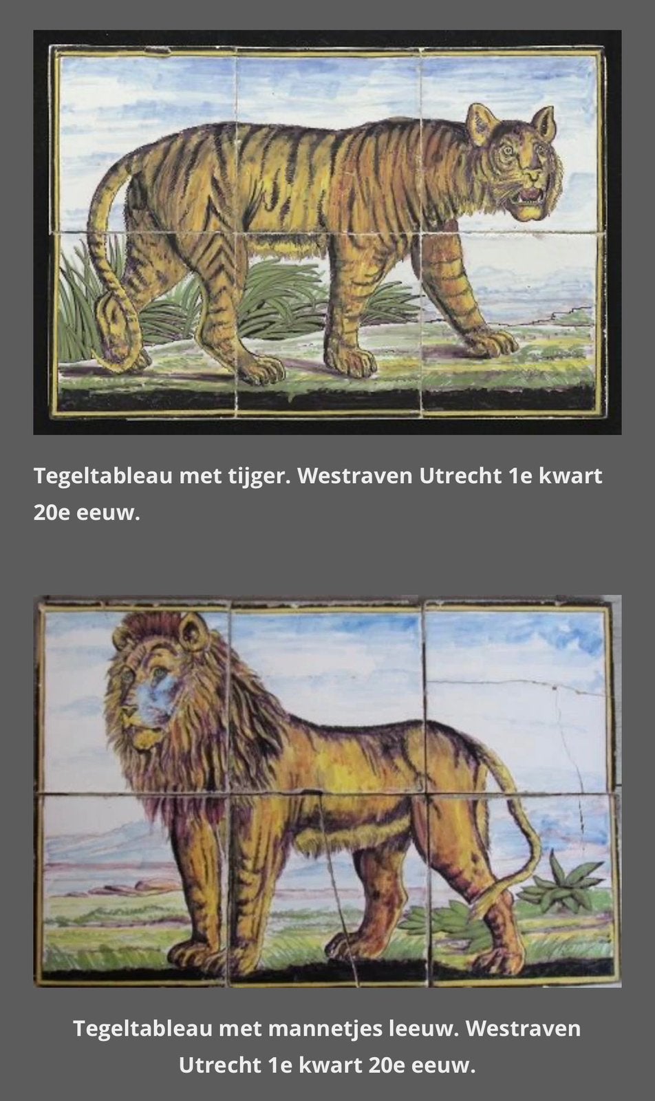 Gezocht!! Tegeltableau met leeuw en tijger, Ophalen of Verzenden