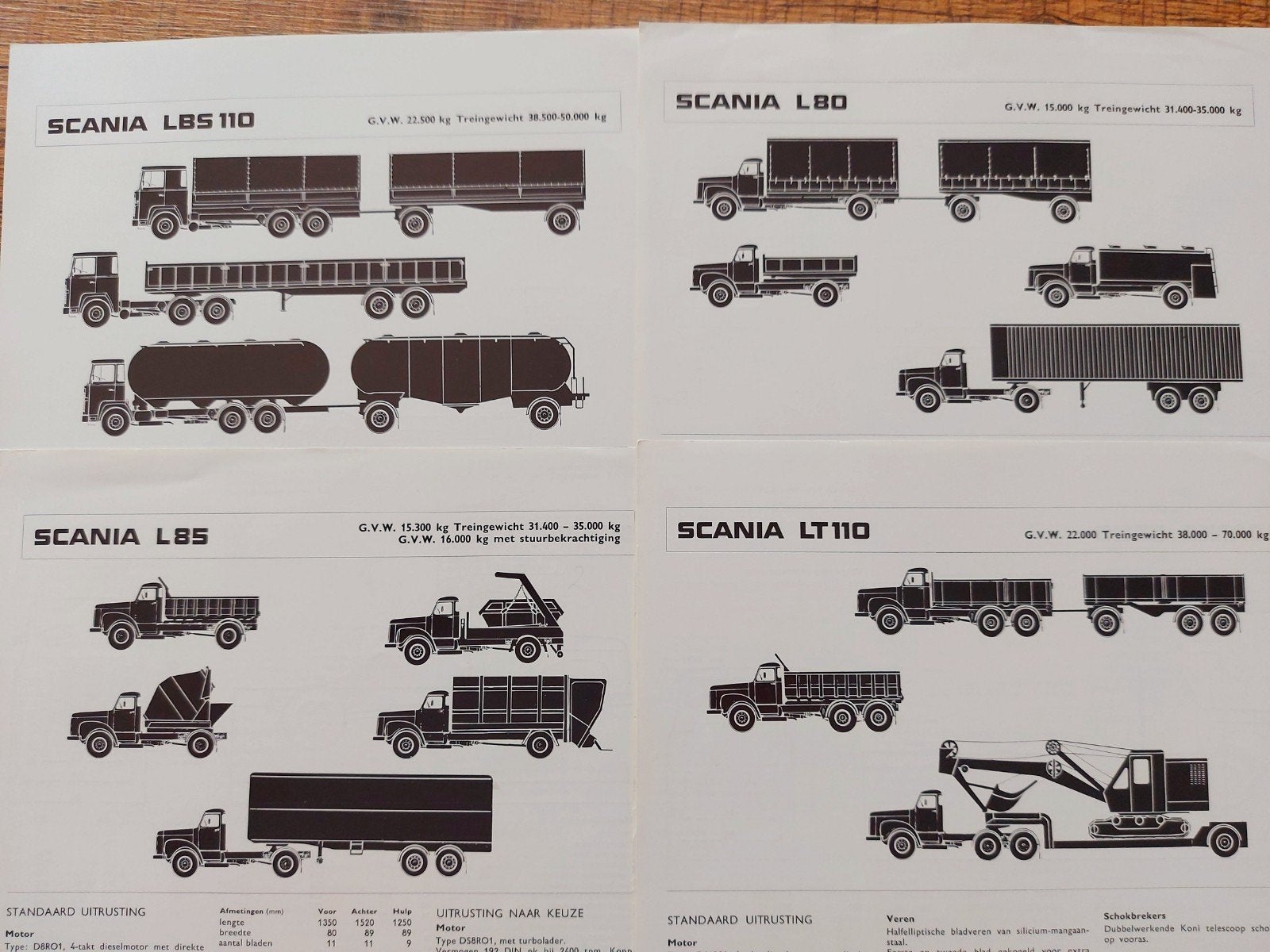 4x 1968 Scania vrachtwagen specificaties folders o.a. LT 110, Ophalen of Verzenden, Zo goed als nieuw, Overige merken