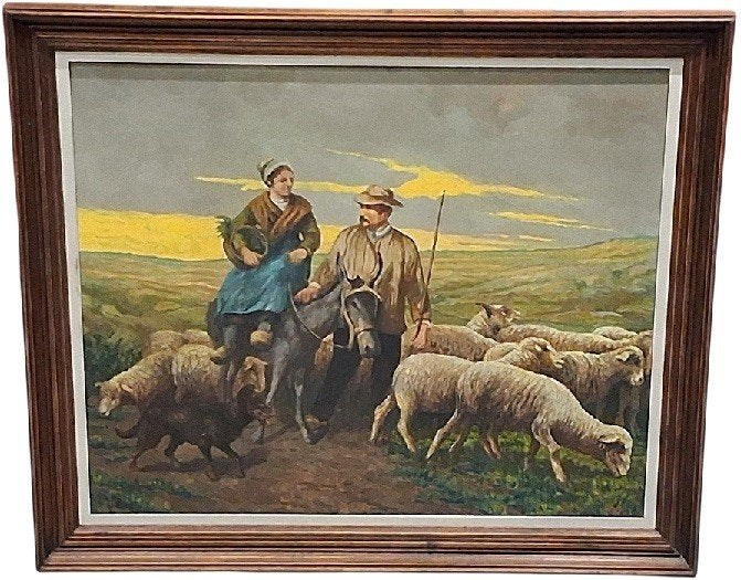 J. Denef landbouwers met hun kudde schapen., Ophalen of Verzenden, Dieren