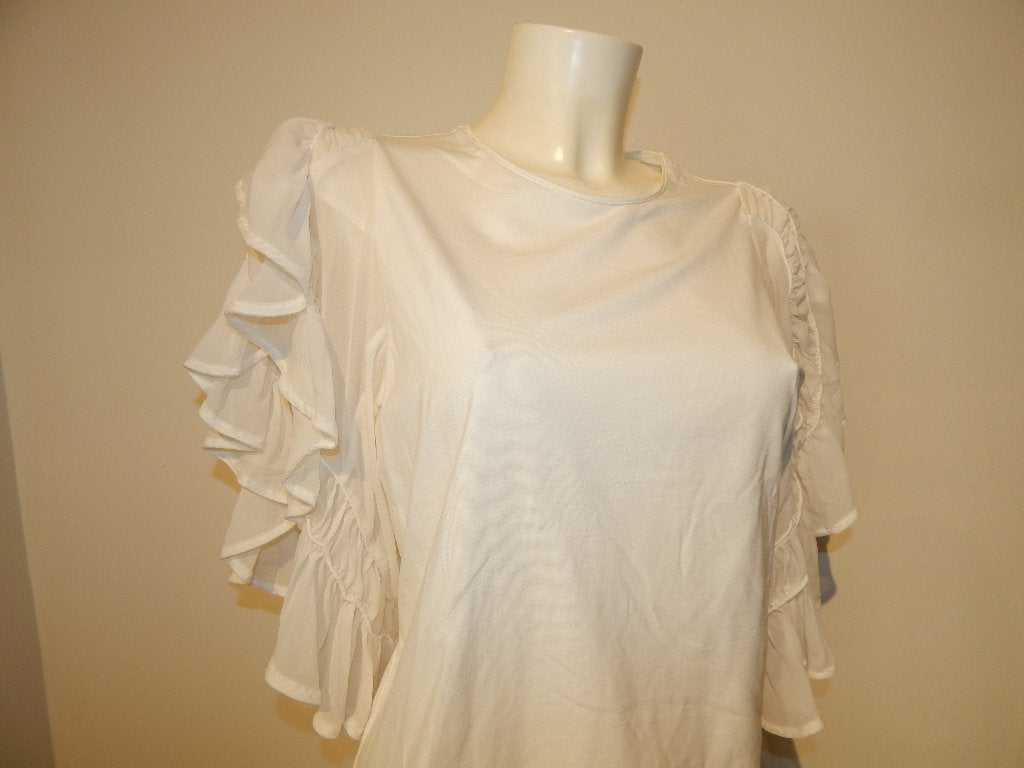Dorothee Schumacher shirt zijde mouwen lagen roesel 3/40, Maat 38/40 (M), Verzenden, Wit, Zo goed als nieuw