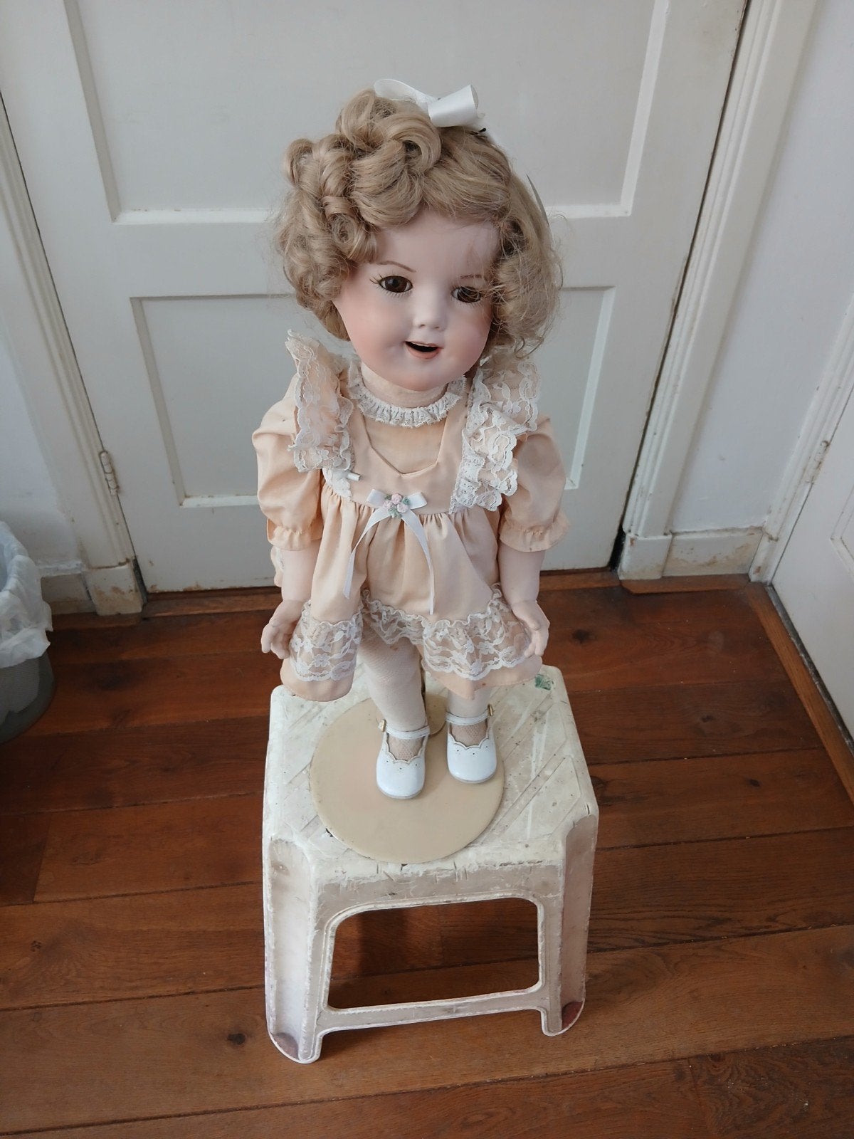 Vintage Porseleinen Pop in Roze Jurk met Kant, Verzamelen, Ophalen, Gebruikt, Pop