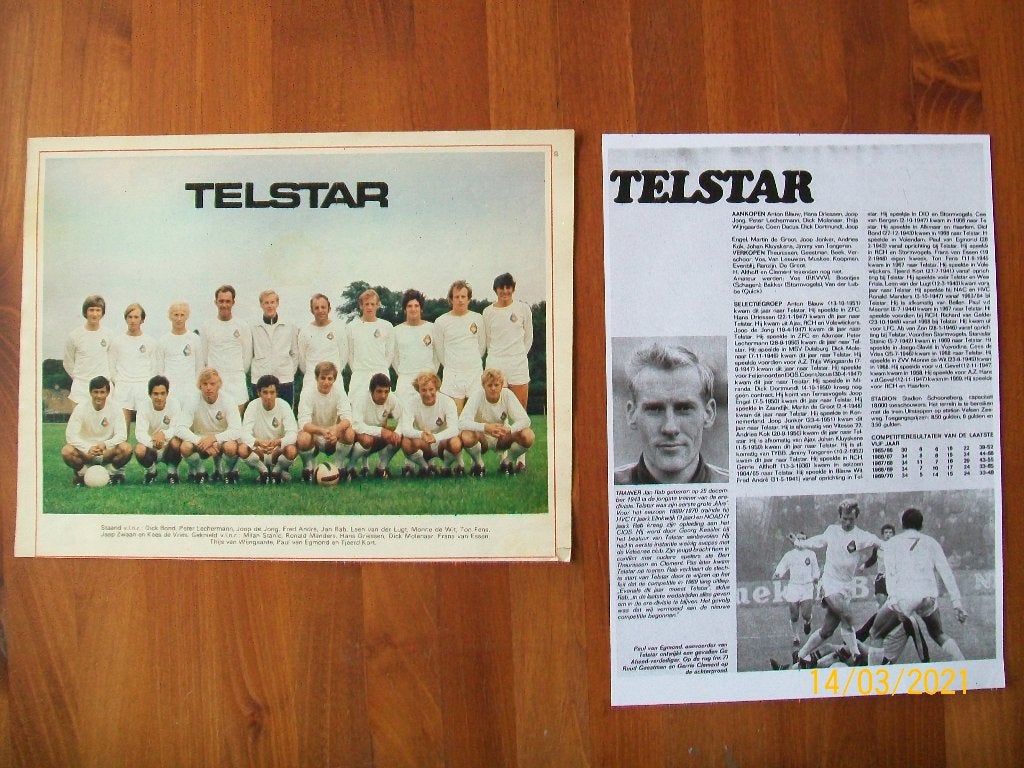 1-0 Poster Telstar + info ( seizoen 1970-1971, Verzenden, Zo goed als nieuw, Overige binnenlandse clubs, Poster, Plaatje of Sticker