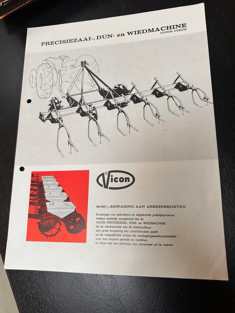 Oude reclamefolder Vicon Precisiezaai-, Dun- en Wiedmachine, Ophalen, Zo goed als nieuw, Overige typen