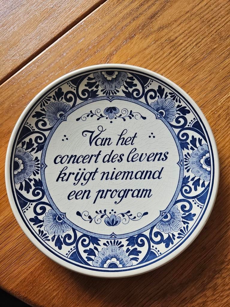 Delfts Blauw sierbord met spreuk, Antiek en Kunst, Antiek | Wandborden en Tegels, Ophalen of Verzenden