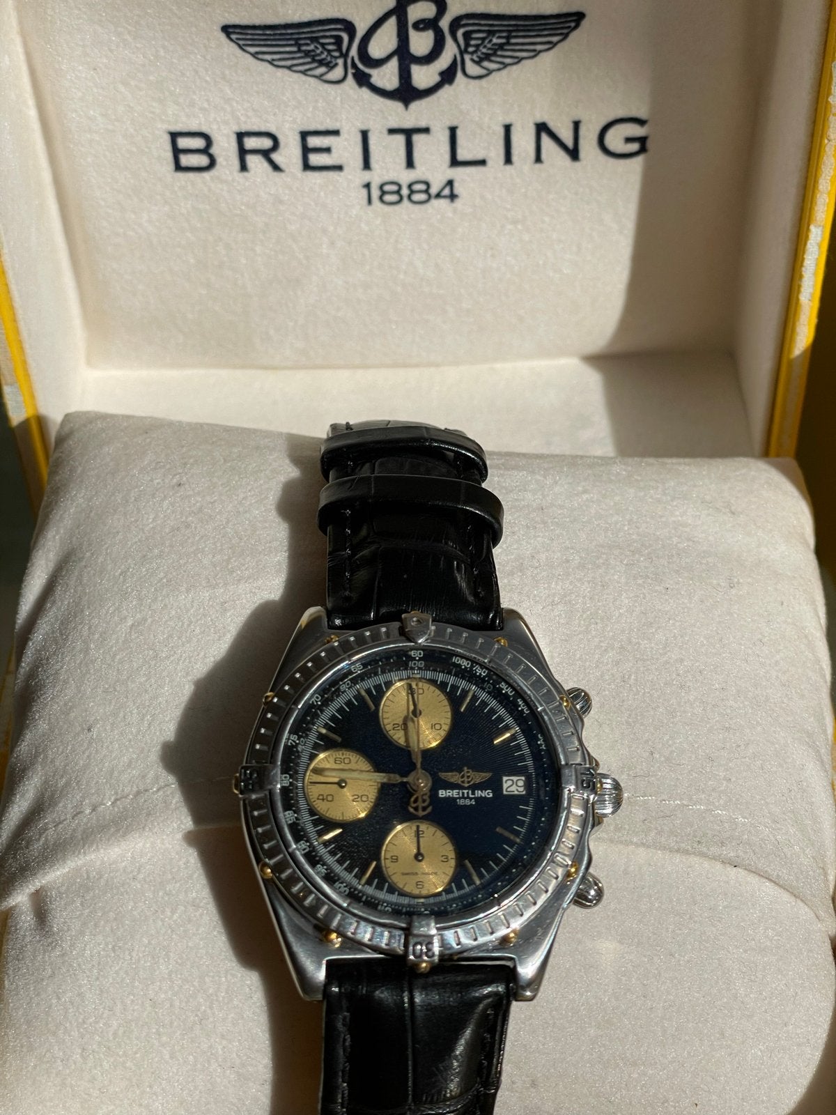Breitling Chrono 18k Goud/Staal Business Black met Patina, Ophalen of Verzenden, Goud, Polshorloge, Breitling