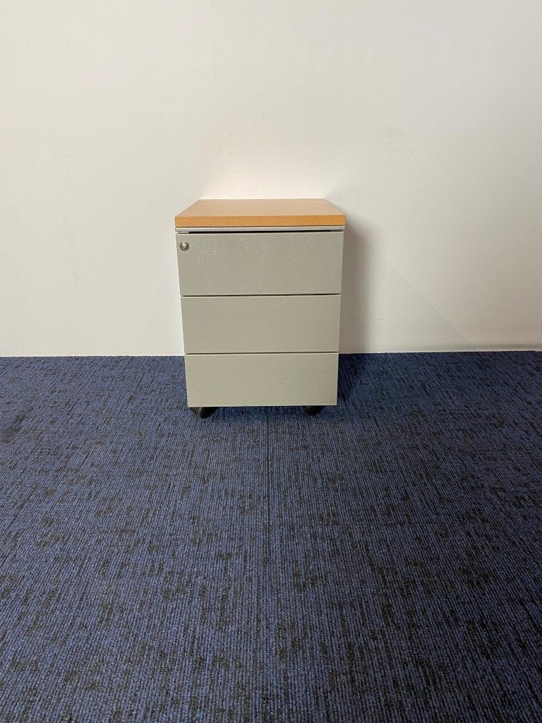 Ladeblok, aluminium, beuken topblad, 3 laden, Huis en Inrichting, Ophalen, Minder dan 50 cm, Gebruikt, 3 of 4 laden