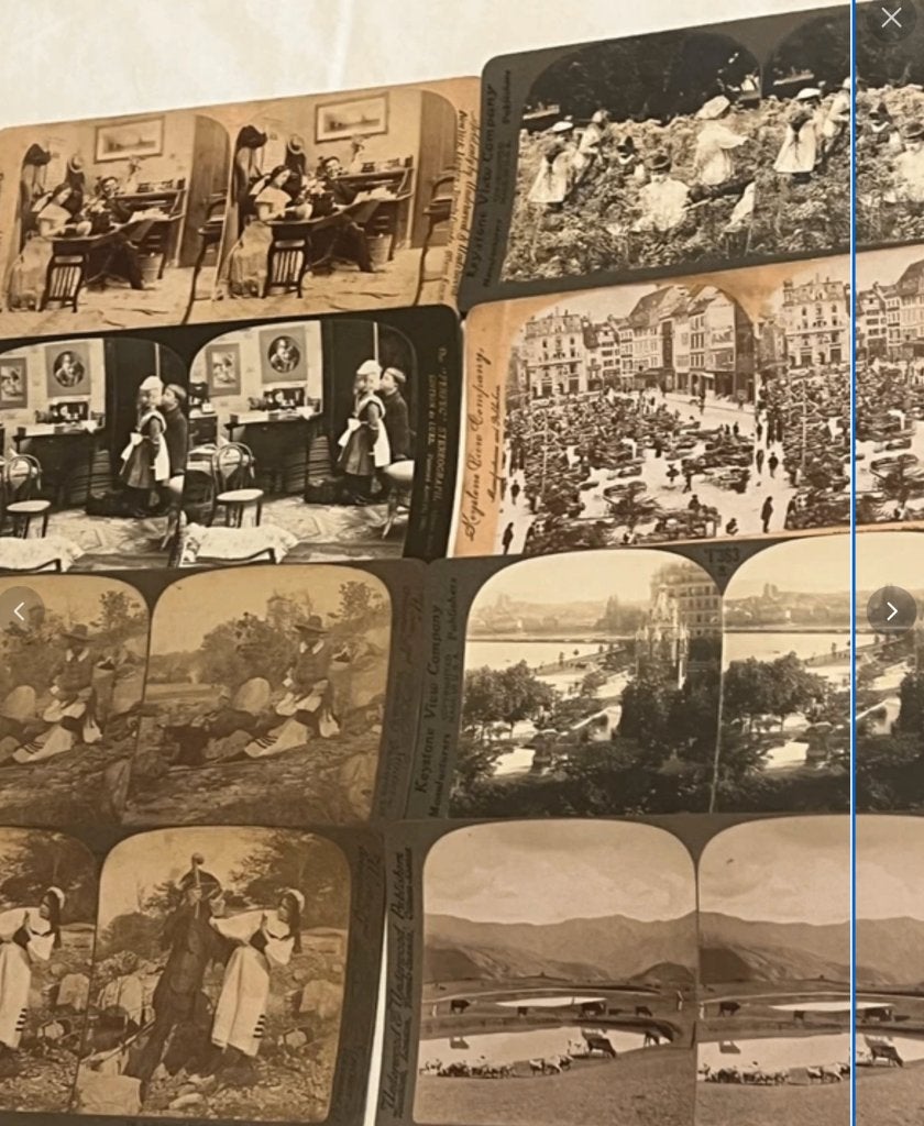 8 vintage Stereoview cards Keystone/underwood/Stichmacher, Verzamelen, Verzenden, Voor 1940, Gebruikt, Overige onderwerpen