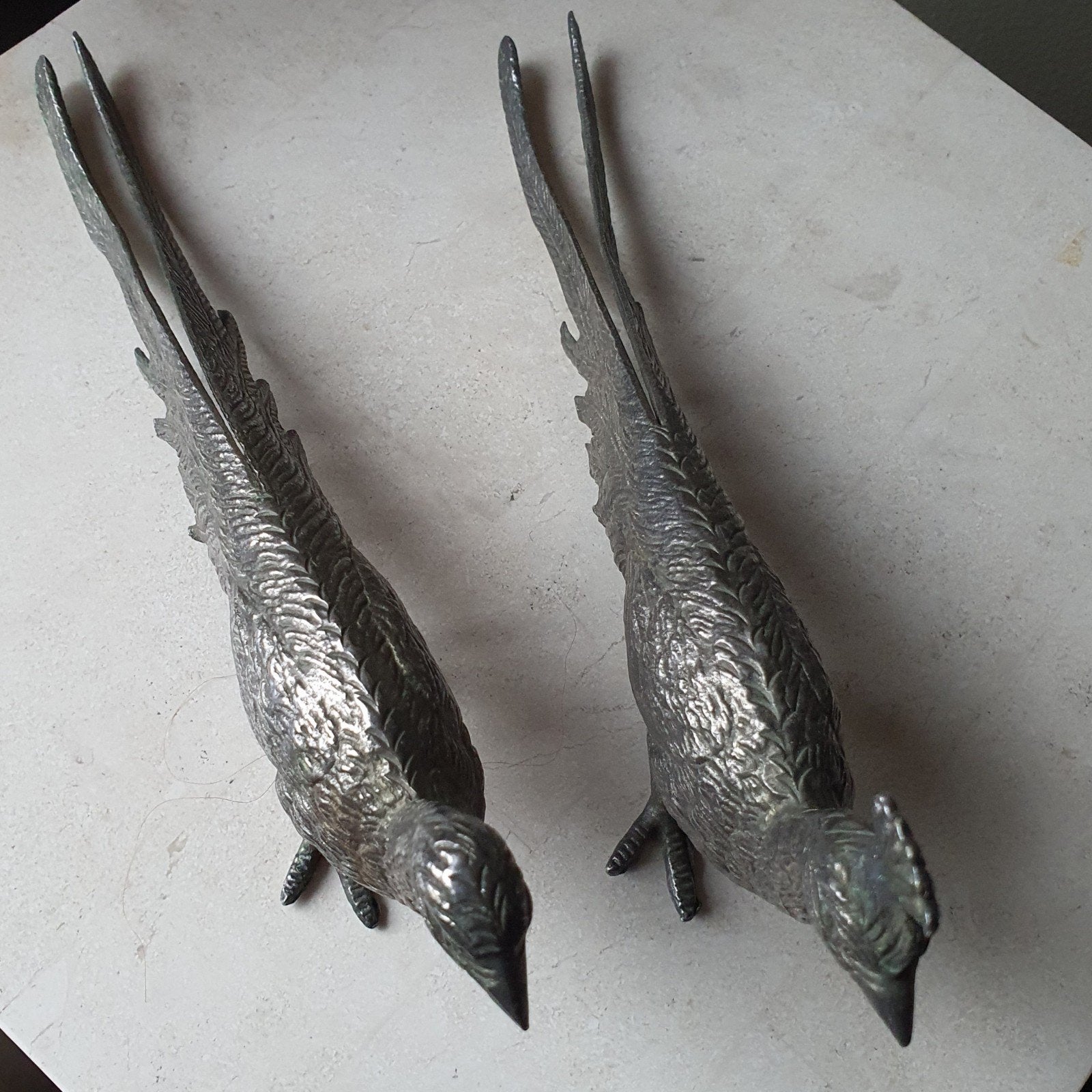 Set van 2 vintage metalen fazanten beeldjes, Ophalen of Verzenden