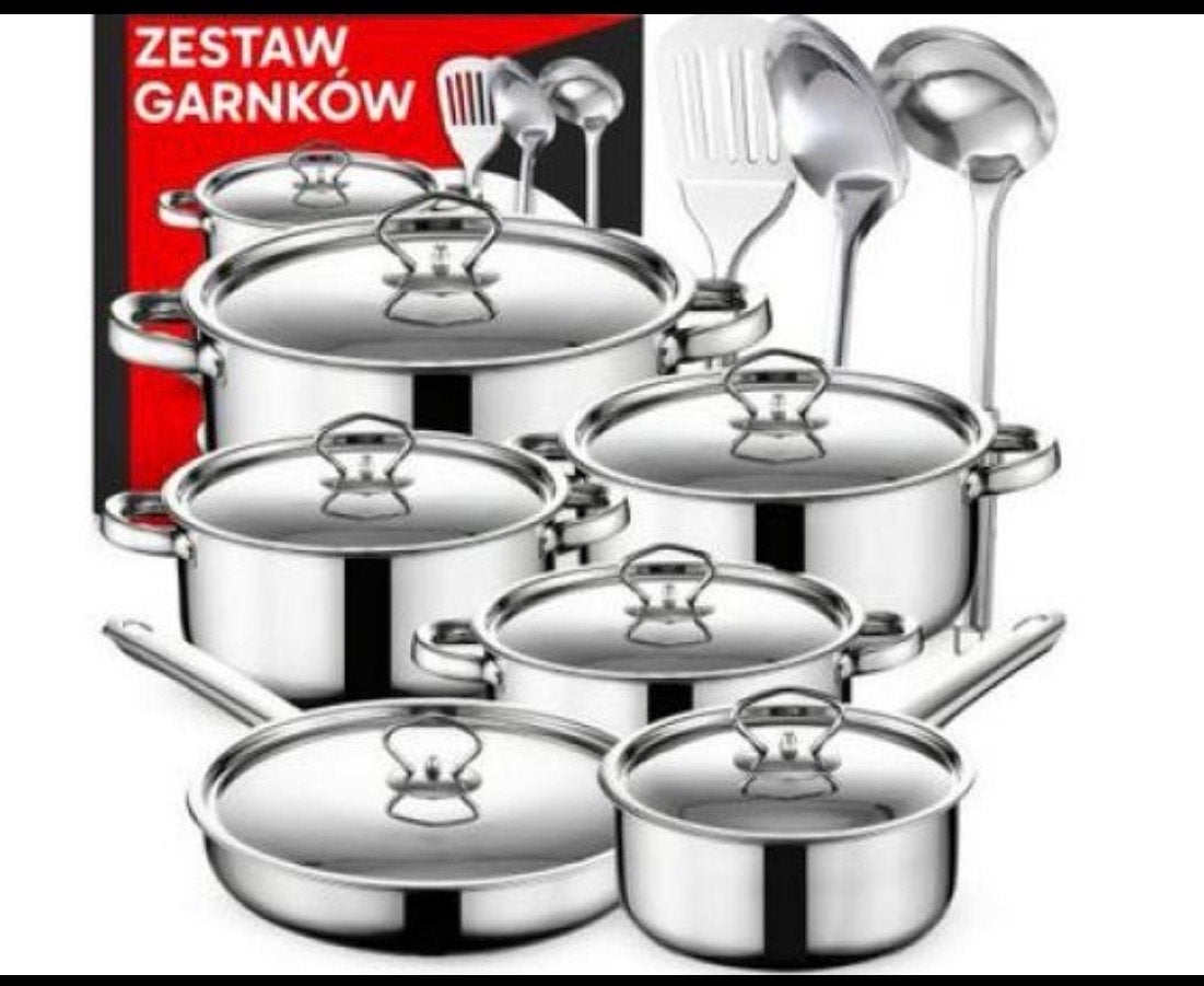 Complete Pannenset RVS met Deksel en Keukengerei, Huis en Inrichting, Keuken | Potten en Pannen, Inductieplaat, Nieuw, Pannenset