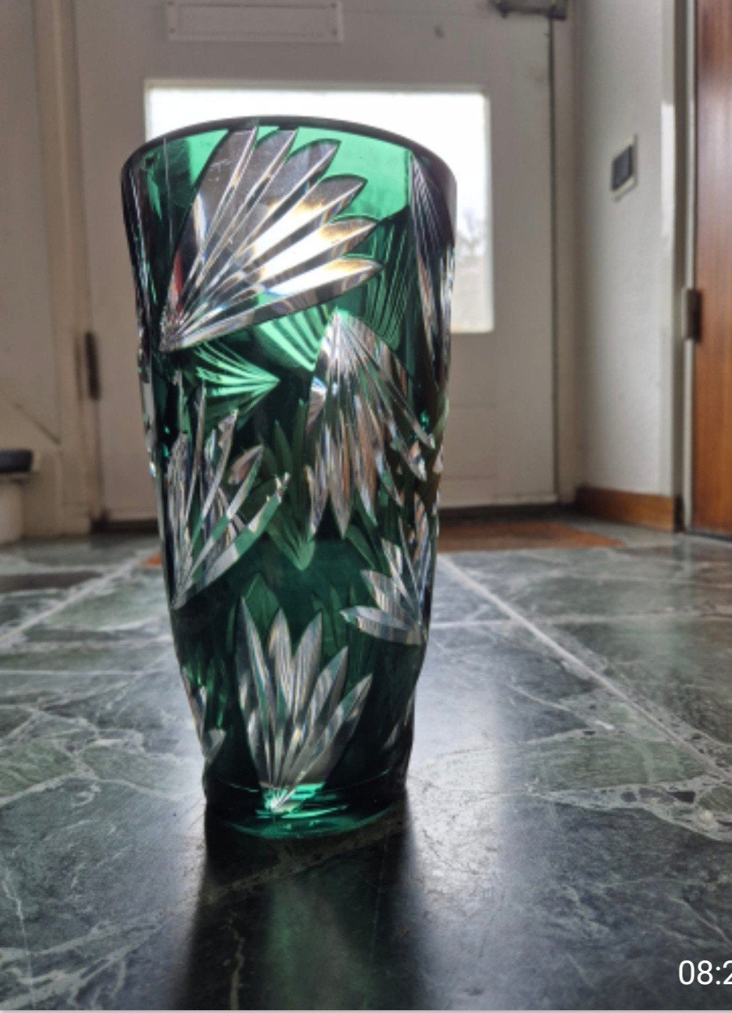 Prachtige kristallen Val sint lambert vaas belgie, Ophalen, Minder dan 50 cm, Groen, Glas