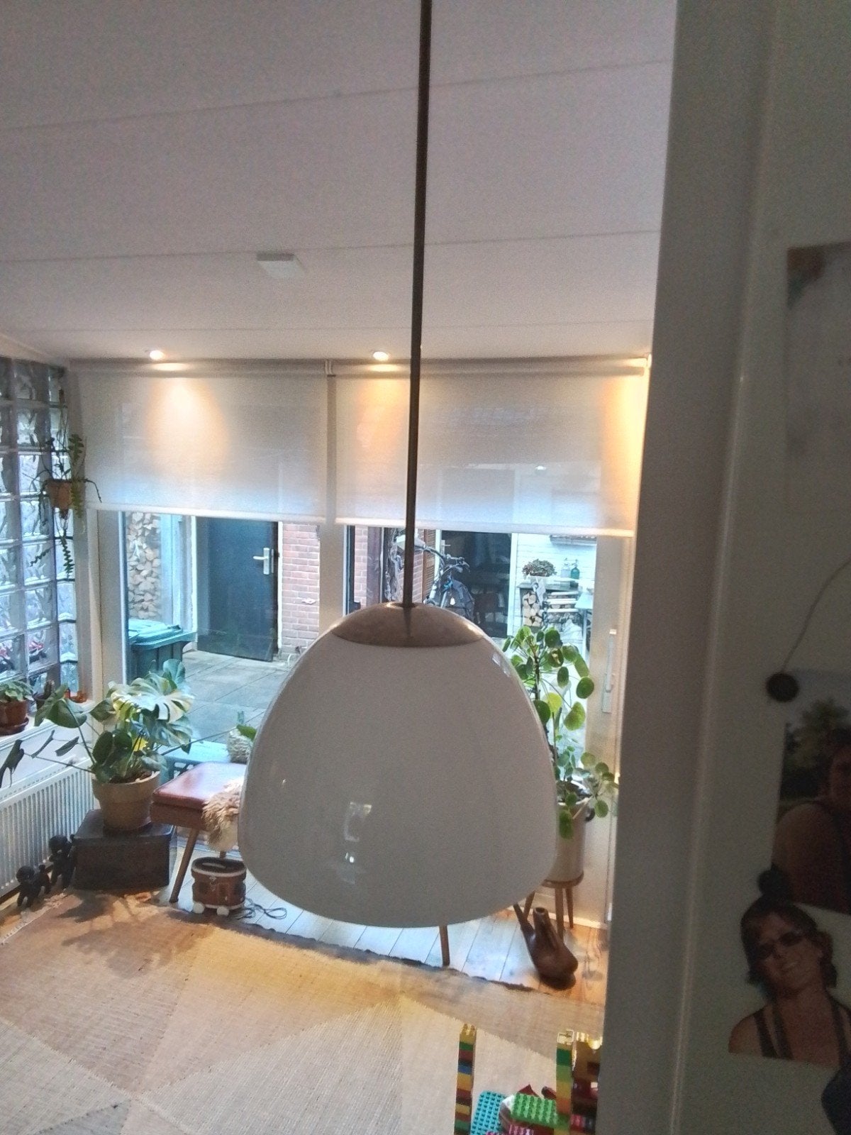 Vintage hanglamp met opaalglazen kap Gispen, Ophalen, Gebruikt, Vintage, E27 (groot)