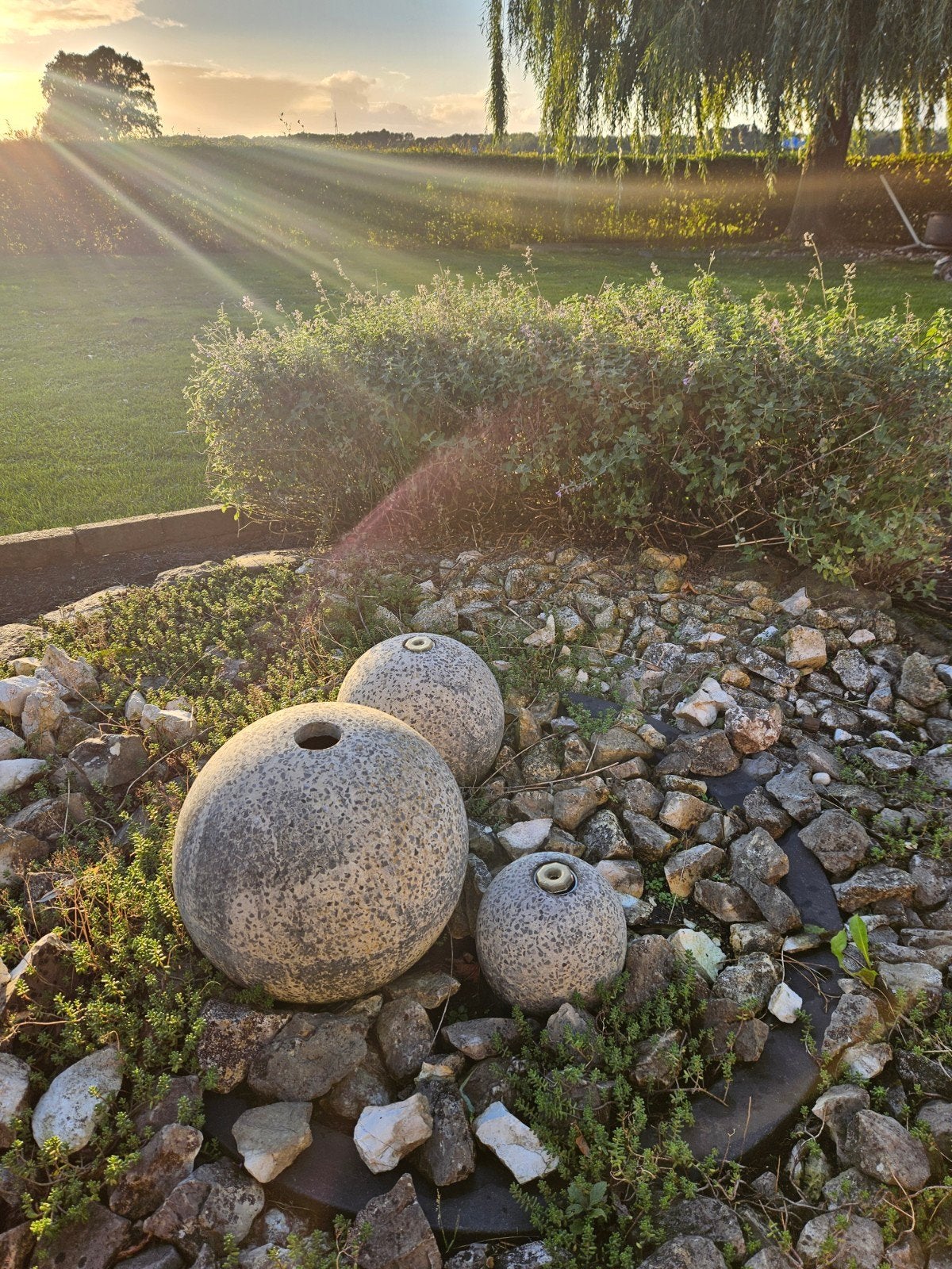Set van 3 decoratieve stenen bollen voor de tuin, Ophalen, Gebruikt, Steen, Abstract beeld
