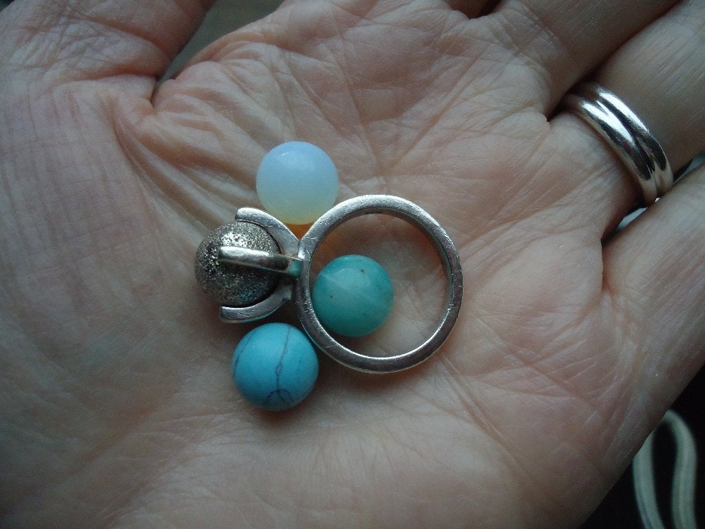 mooie echt zilveren ring met wisselstenen 4 balletjes mt 17, Gebruikt, Ophalen of Verzenden, 17 tot 18, Dame
