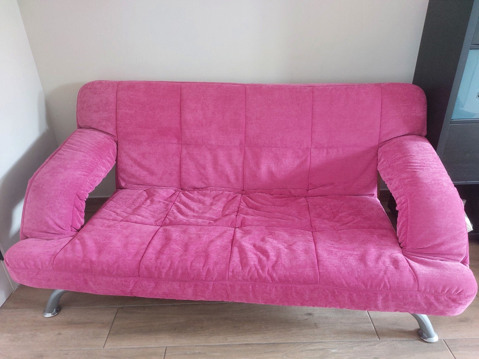 Roze opklapbare bank, Ophalen, Gebruikt, Tweepersoons, 140 cm