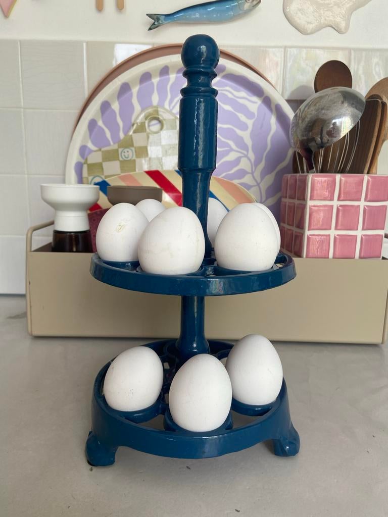 Brocante gietijzeren eierrekje - Donkerblauw, Ophalen of Verzenden