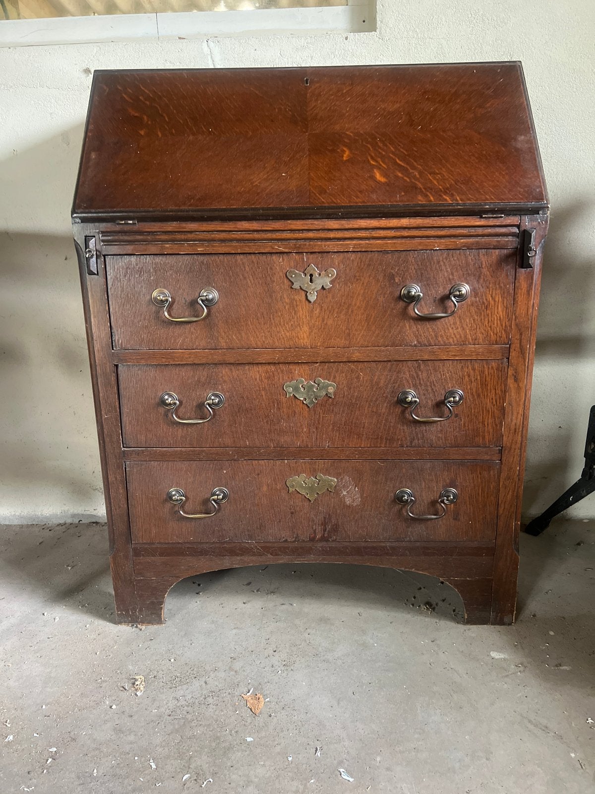 Antiek Eiken Bureau met Leren Inleg en Lades, Ophalen