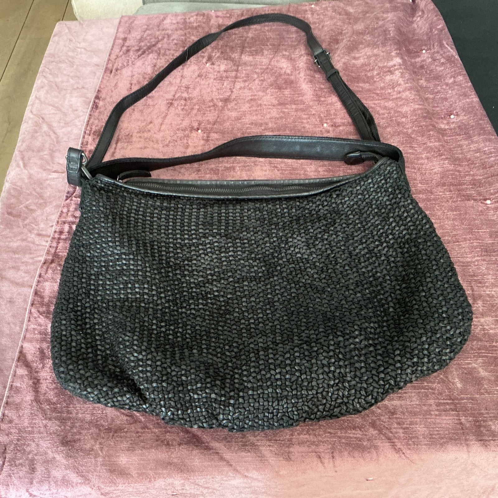 Bag2Bag Leren Gevlochten Schoudertas met Lange Band, Ophalen of Verzenden, Gebruikt, Zwart, Schoudertasje