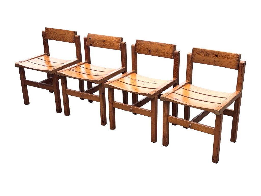 Vintage set van vier Edvin Helseth Stoelen Pinewood Design, Ophalen, Vintage stoelen, Gebruikt, Bruin
