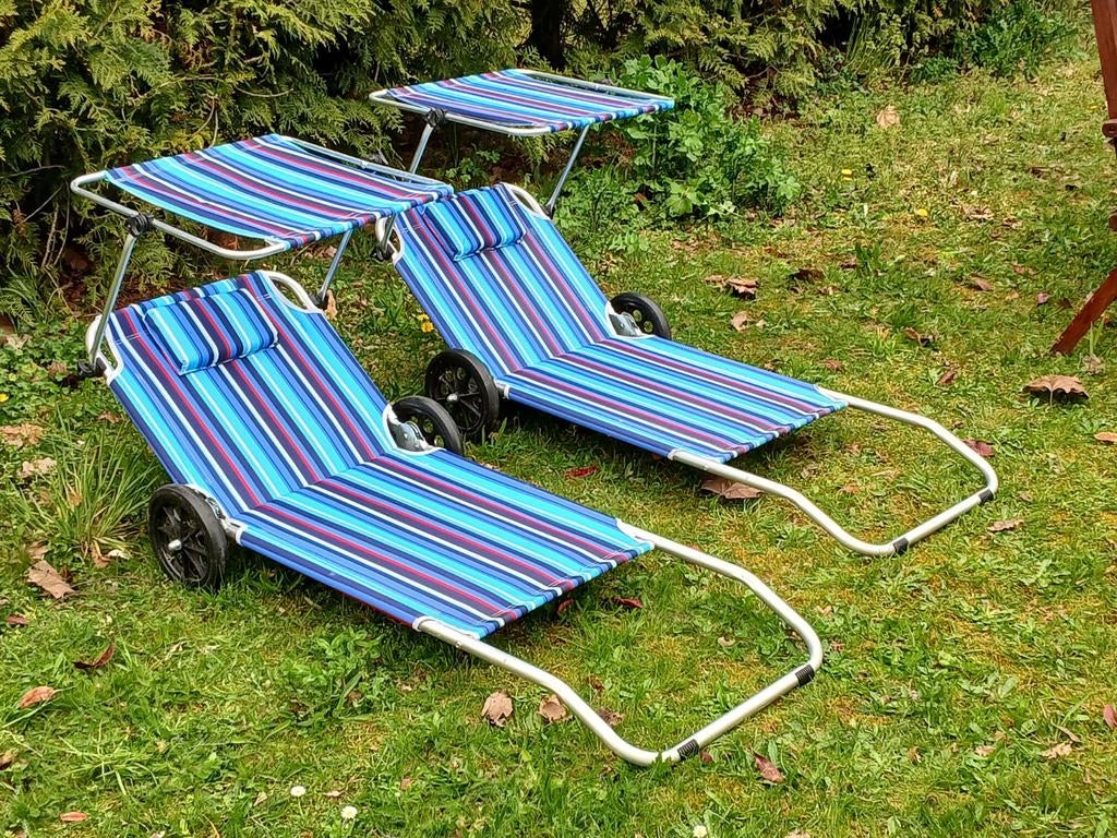 Human Nature strandstoelen met wielen en zonnekap, Tuin en Terras, Ophalen of Verzenden, Gebruikt, Metaal, Verstelbaar