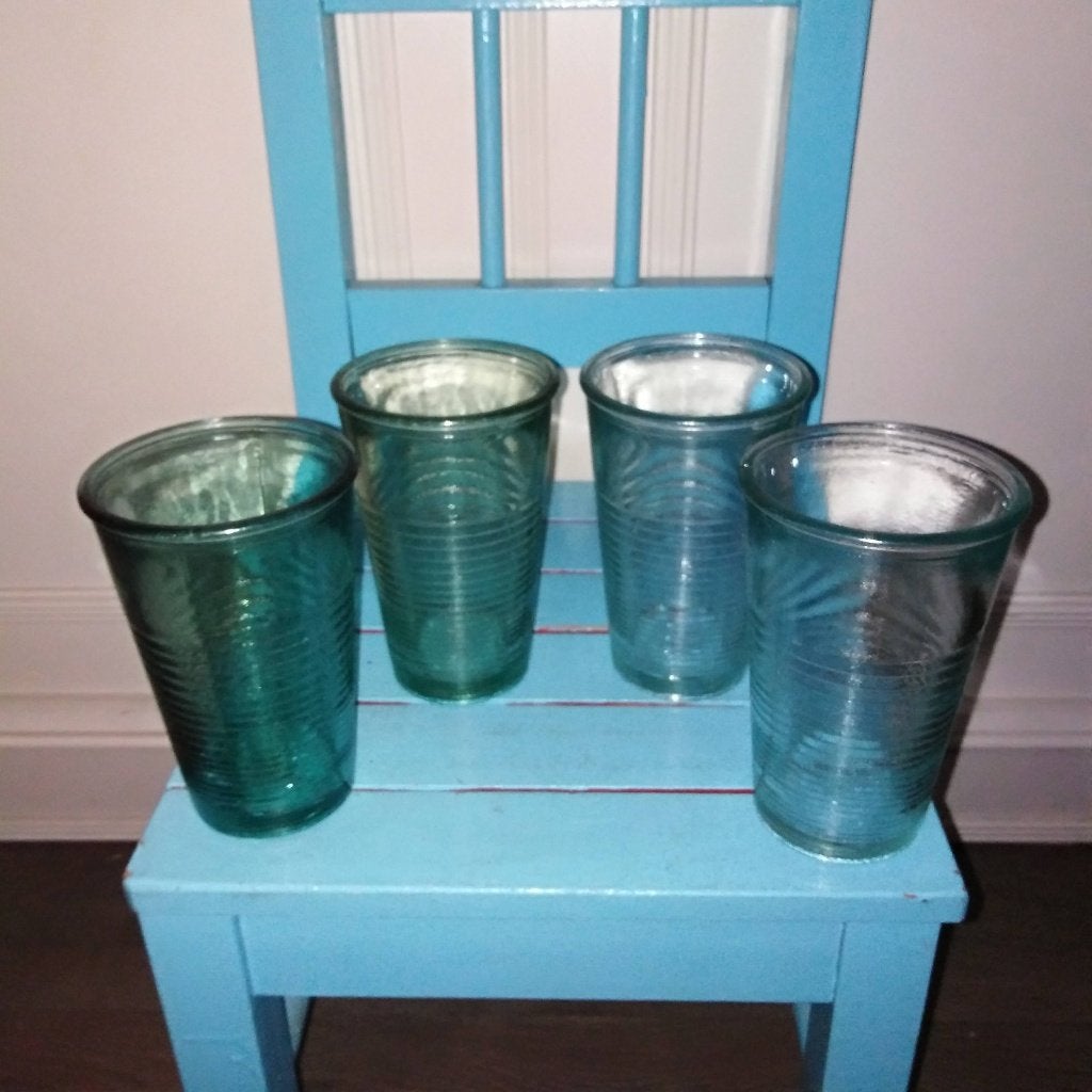 Jamie Oliver waterglazen geribbeld gerecycled glas 4 stuks, Ophalen, Glas of Glazen, Gebruikt, Glas